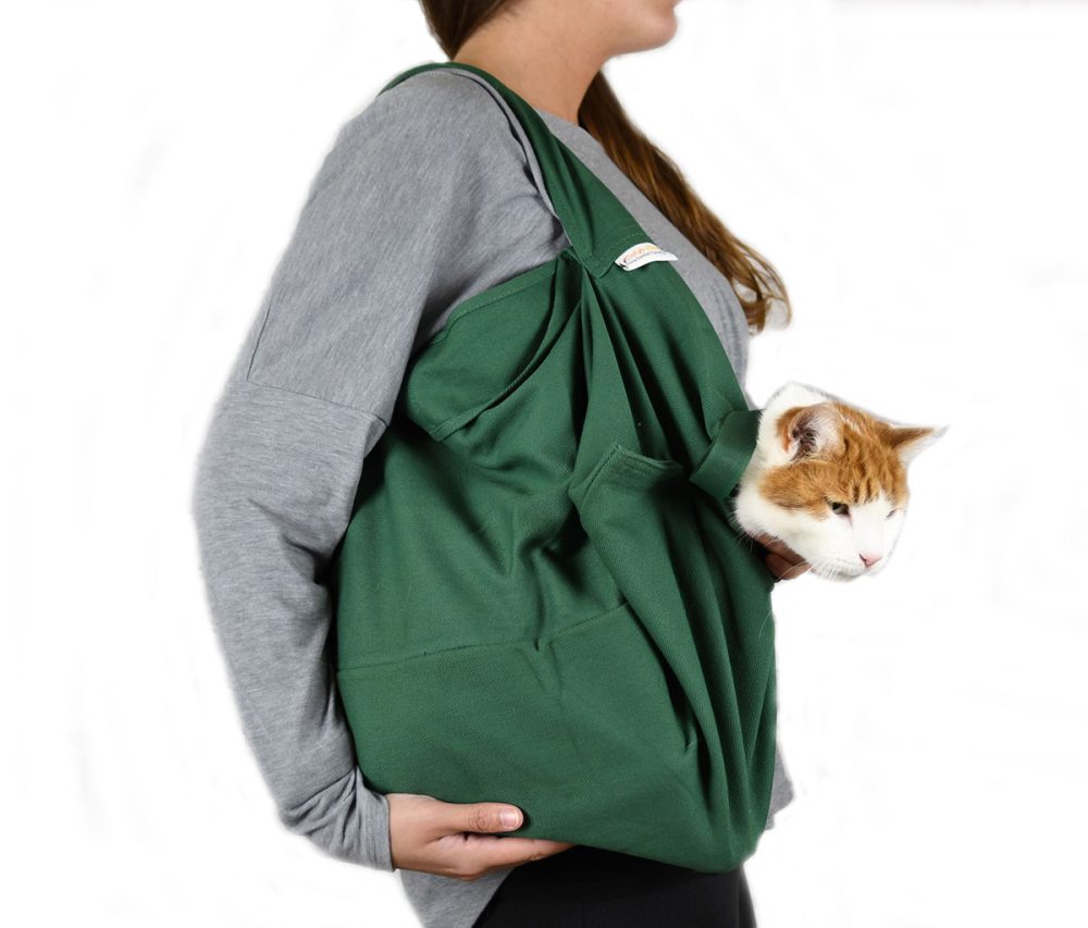 A green cat sling bag