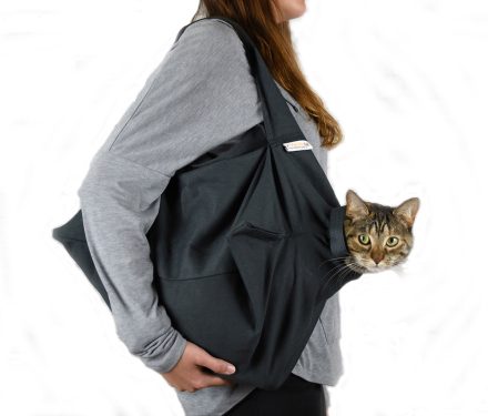 A charcoal carry bag for cats