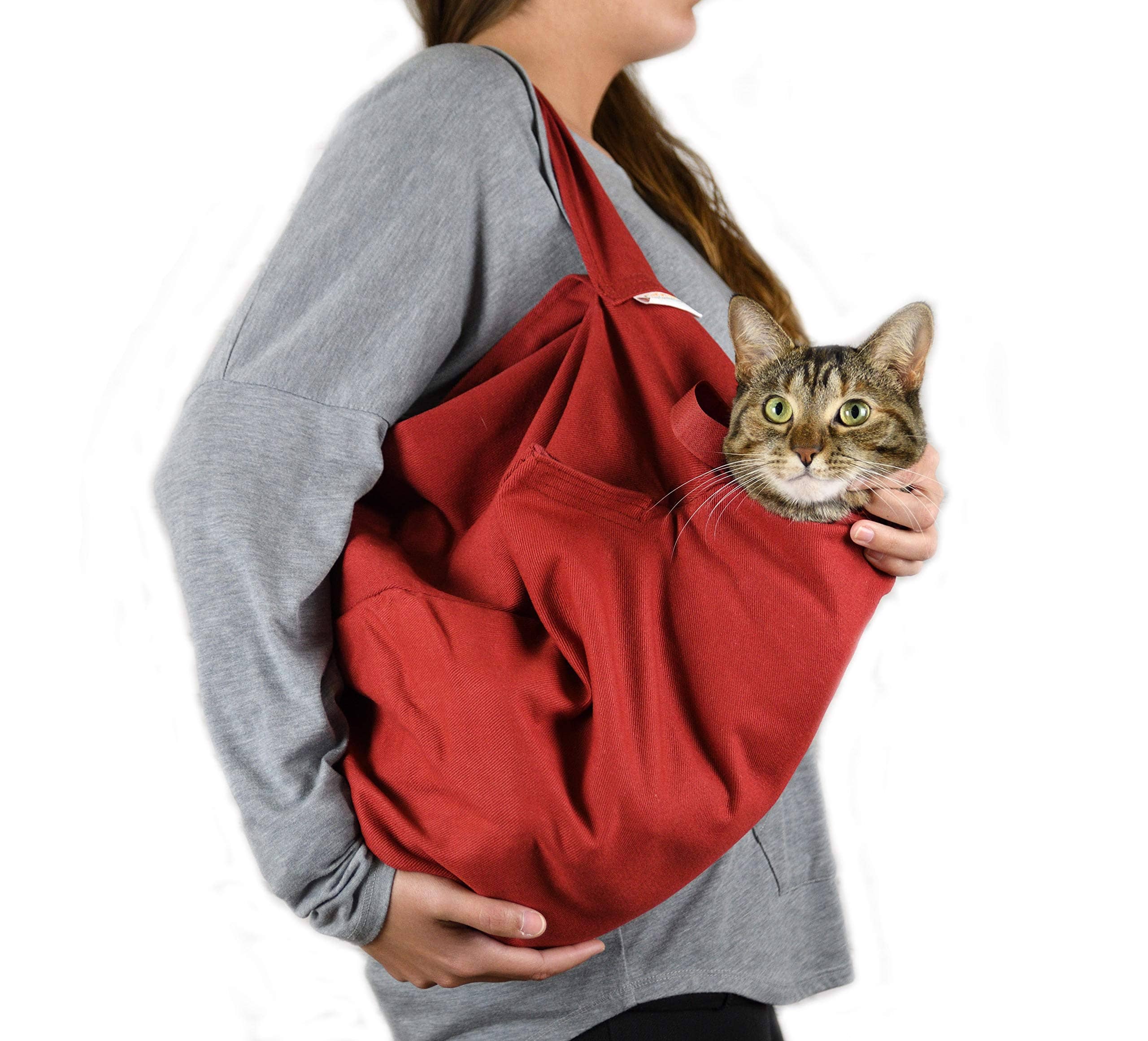 Red cat carrier as a Christmas gift idea for a cat and their owner.